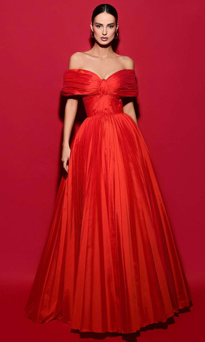 Tarik Ediz Off The Shoulder V-Neckline Gown