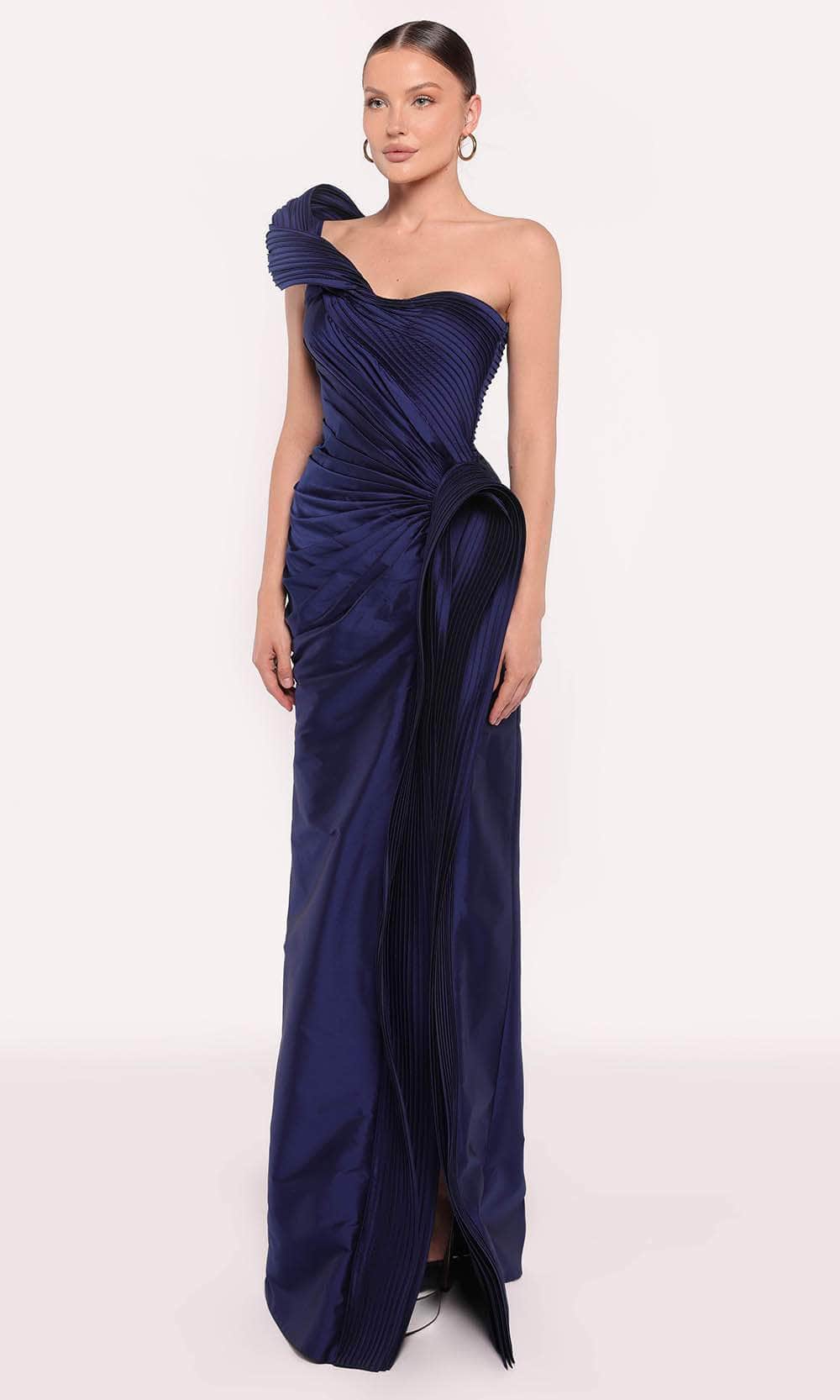 Tarik Ediz 98723 - Long Tafetta Sheath Dress - Structured Cap Sleeve, Textured Silhouette, Drape Sash Accent, High Slit, Sweep Train 10 / Fuchsia - Tarik Ediz 98723 - Long Tafetta Sheath Dress - Structured Cap Sleeve, Textured Silhouette, Drape Sash Accent, High Slit, Sweep Train 10 / Fuchsia -