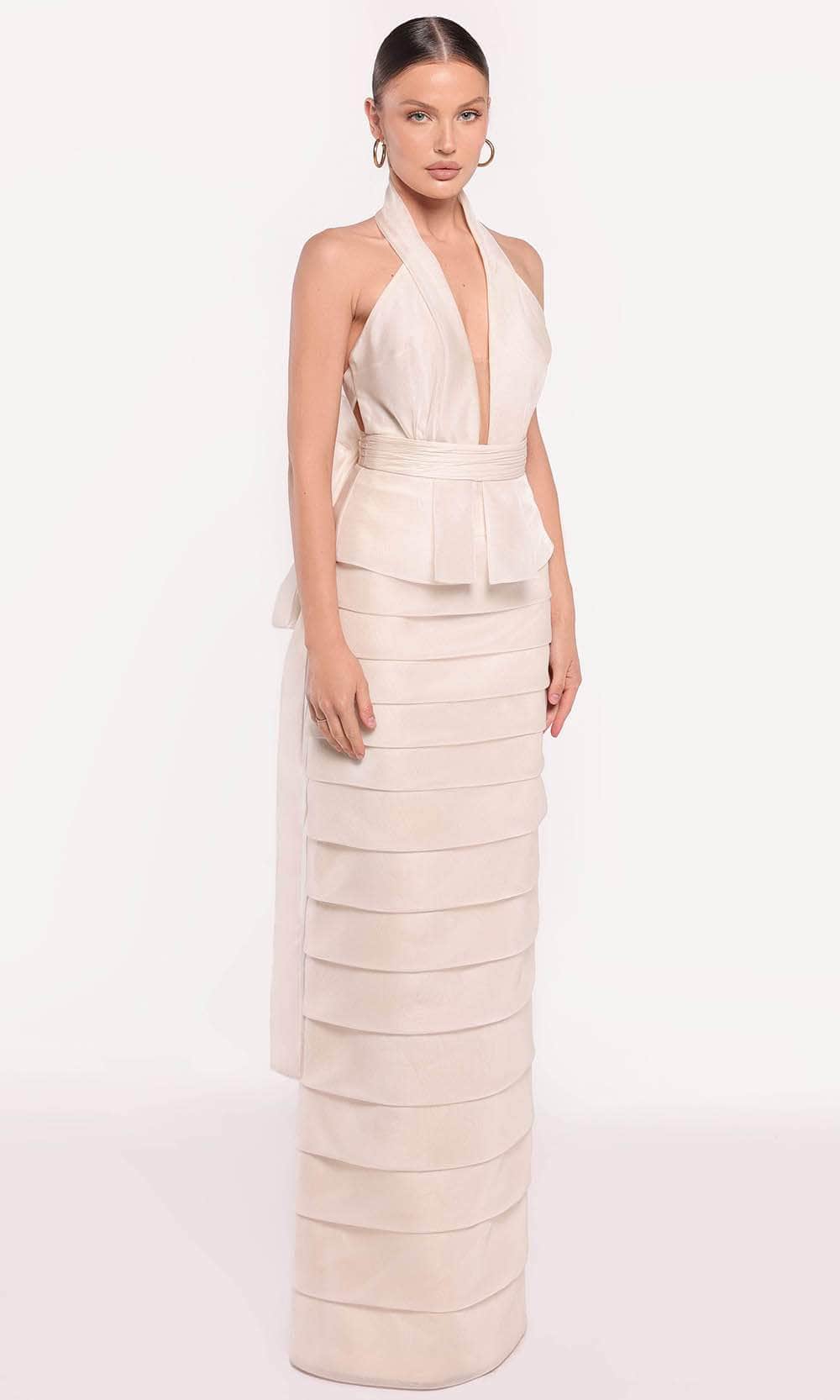 Tarik Ediz 98819 - Long Tafetta Sheath Dress - Sleeveless Bodice, Shirred Waistband, Peplum Accent, Midrise Back with an Oversized Floral Accent, Floor Length Hem Couture Candy Tarik Ediz 98819 - Long Tafetta Sheath Dress - Sleeveless Bodice, Shirred Waistband, Peplum Accent, Midrise Back with an Oversized Floral Accent, Floor Length Hem Couture Candy