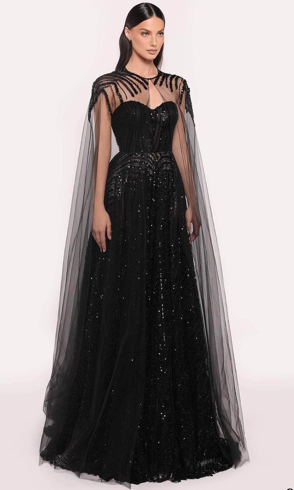 tarik ediz black lace dress Tarik Ediz 98811 V-Neck Cape Sleeve A-Line Dress