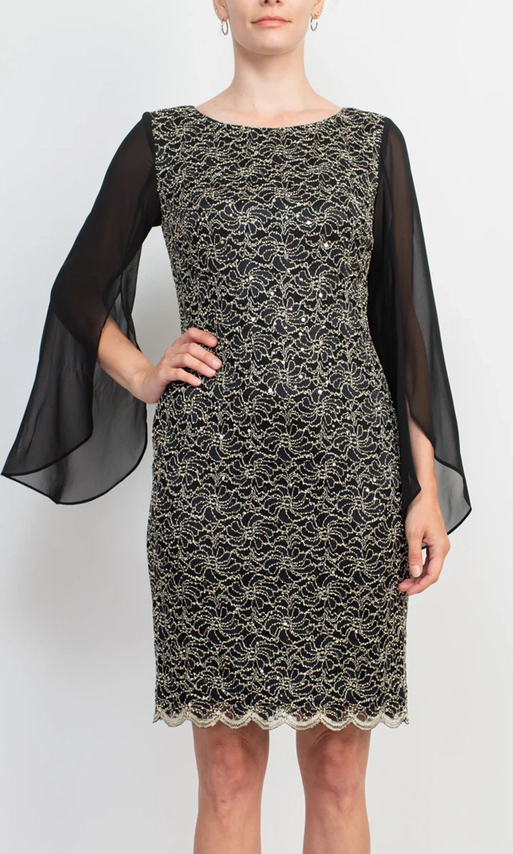Connected Apparel TCM11590M1 - Chiffon Sleeve Bateau Neckline Dress Connected Apparel TCM11590M1 - Chiffon Sleeve Bateau Neckline Dress