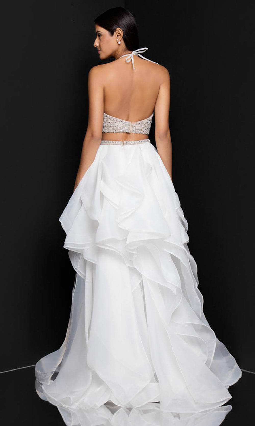Terani Couture 1811P5703 - High Low A-line Dress - Two piece, Sleeveless, Crop top, A-line skirt, High Low hemline, Open back, Embellishments 0 / Terani Couture 1811P5703 - High Low A-line Dress - Two piece, Sleeveless, Crop top, A-line skirt, High Low hemline, Open back, Embellishments 0 /
