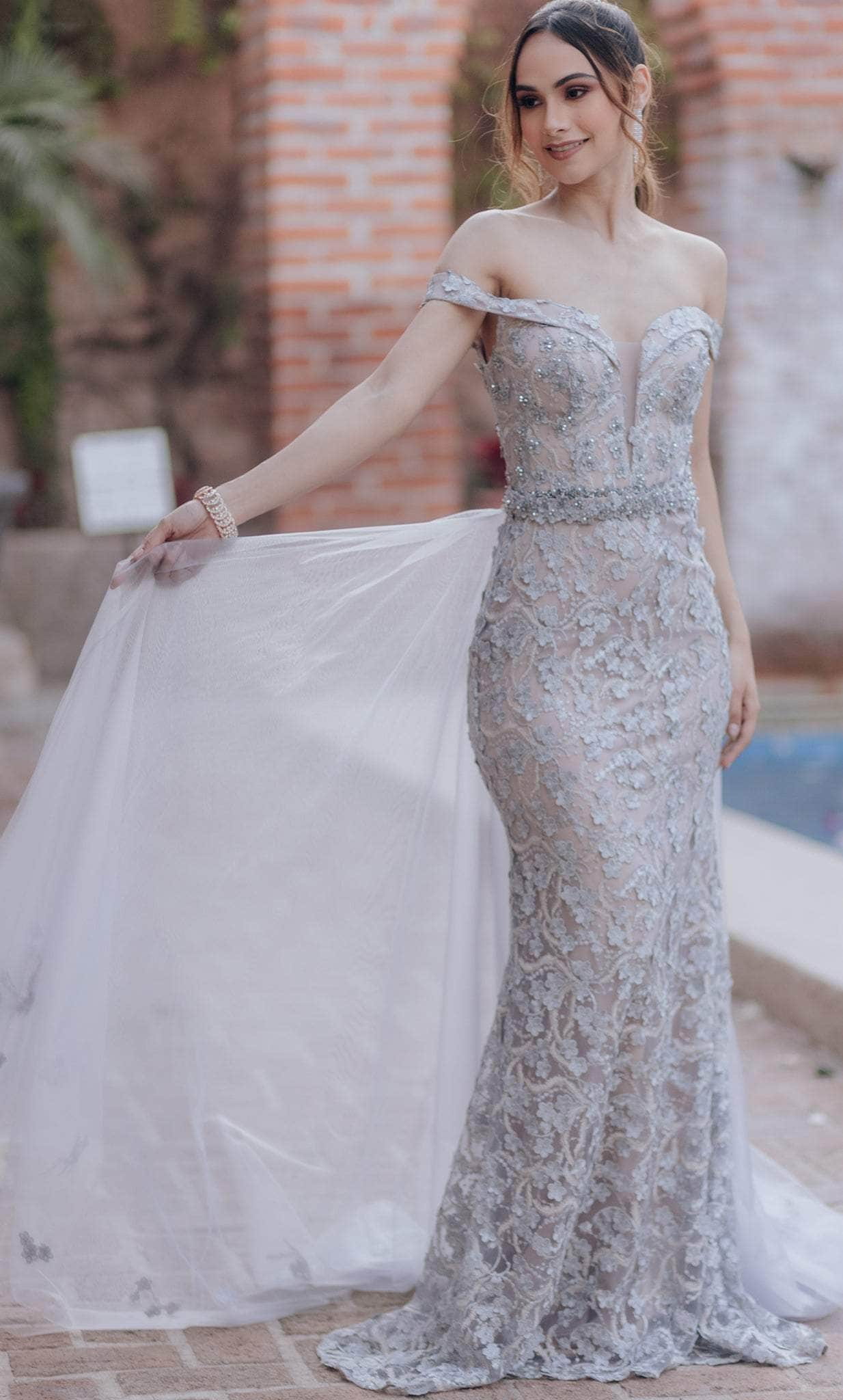 terani couture silver dress Terani Couture 252C5014 Bodycon Beaded Midi Cocktail Dress