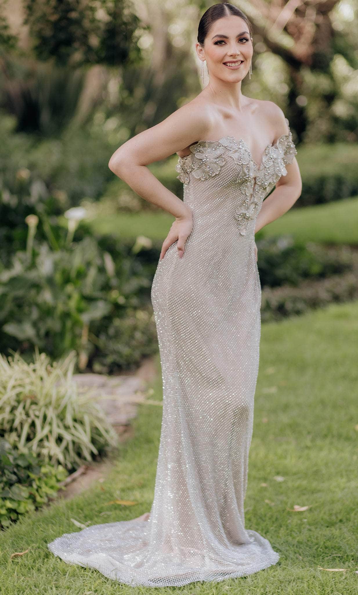 3d floral applique prom dress LaDivine CD005 Long Formal 3D Floral Applique Prom Dress