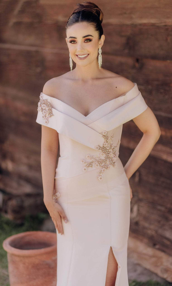 Terani Couture 252M5310 V-Neck Peplum Sheath Gown