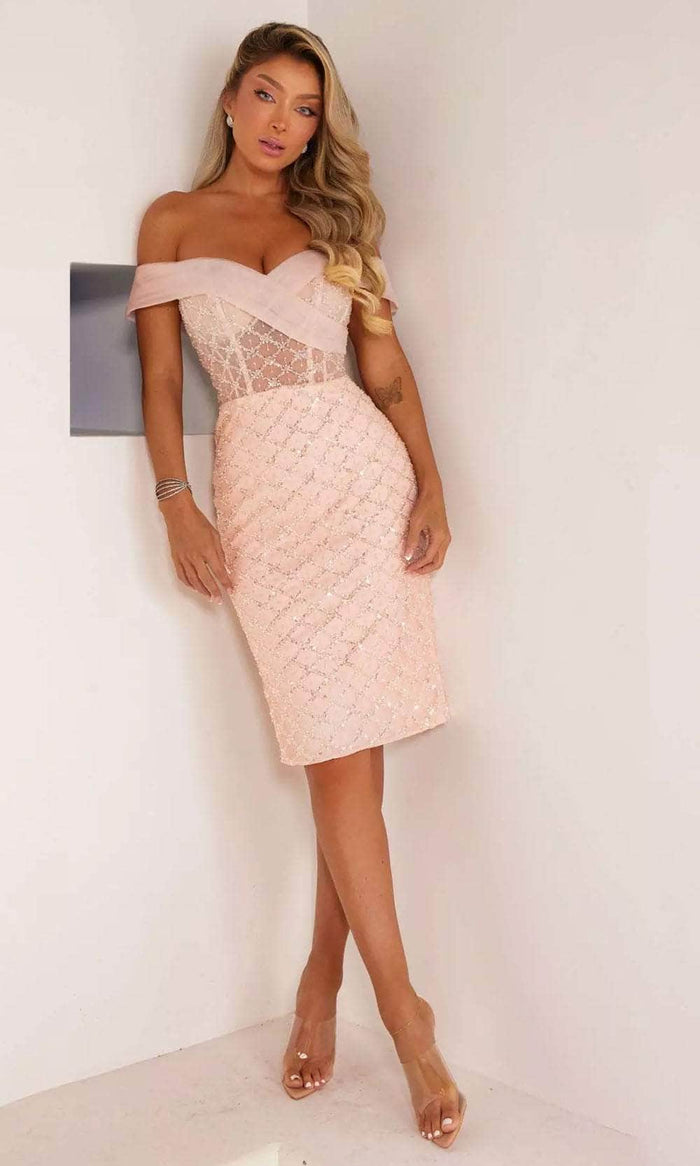 Terani Couture 241C2311 - Illusion Sheath Evening Dress Cocktail Dresses 00 / Blush Blush