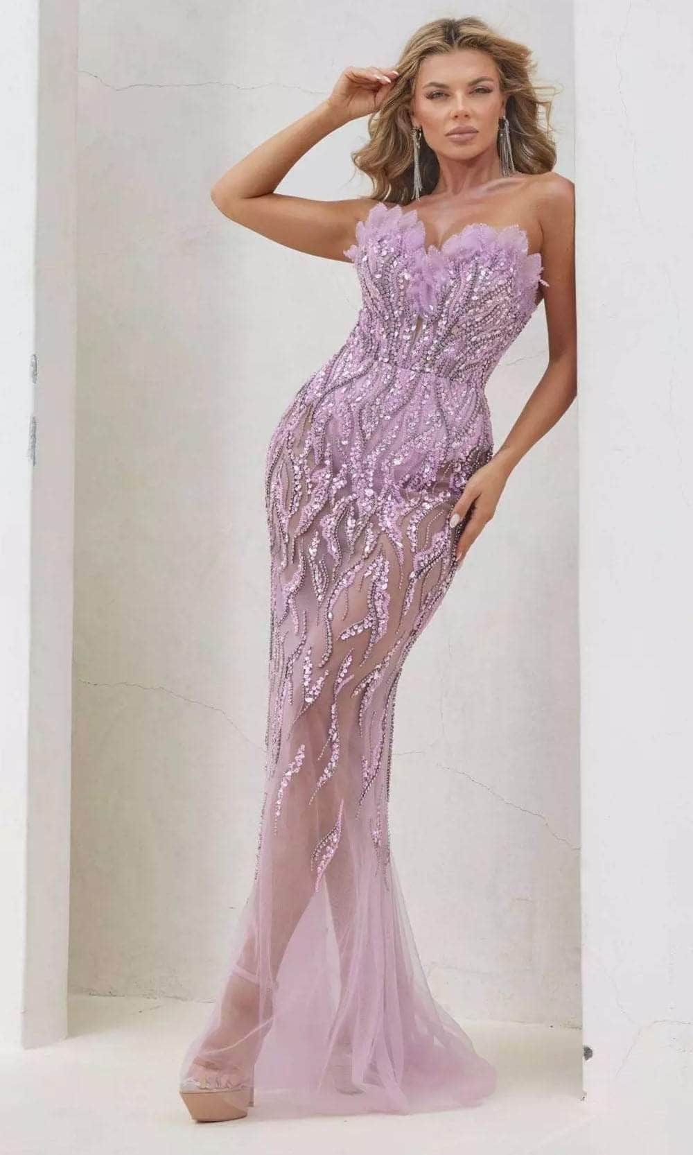 Terani Couture 241P2168 - Long Tulle Bodycon Dress - Strapless, Sequin Embellished, Back Zipper Closure Couture Candy Terani Couture 241P2168 - Long Tulle Bodycon Dress - Strapless, Sequin Embellished, Back Zipper Closure Couture Candy