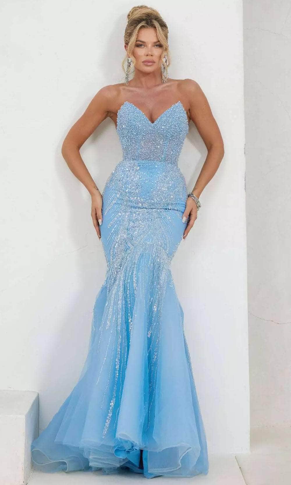 Terani Couture 241P2171 - Long Tulle Mermaid Dress - Fitted, Strapless, Beaded, Embellished, Sequin, Mid-Open Back, Back Zipper, Sweep Train, Full-Length Couture Candy Terani Couture 241P2171 - Long Tulle Mermaid Dress - Fitted, Strapless, Beaded, Embellished, Sequin, Mid-Open Back, Back Zipper, Sweep Train, Full-Length Couture Candy