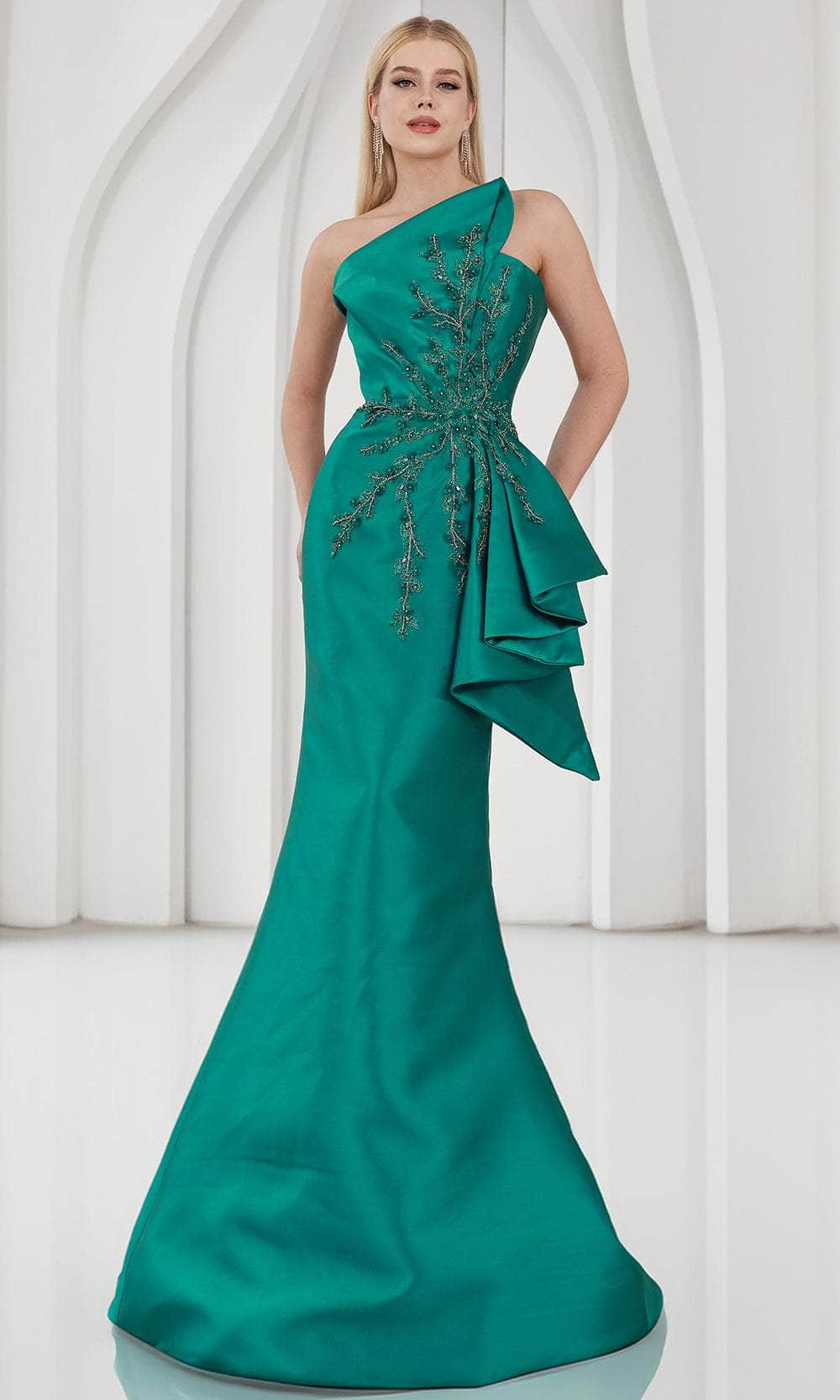 Terani Couture 251E4265 - Long Mikado Mermaid Dress - Strapless, Pleated Peplum, Beaded, Floral Lace Appliques, Mid-Open Back, Concealed Back Zipper, Train Couture Candy Terani Couture 251E4265 - Long Mikado Mermaid Dress - Strapless, Pleated Peplum, Beaded, Floral Lace Appliques, Mid-Open Back, Concealed Back Zipper, Train Couture Candy