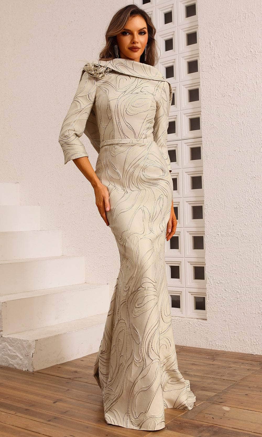 long sleeve jacquard dress High Neck Long Sleeve Mini Jacquard Dress John Paul Ataker
