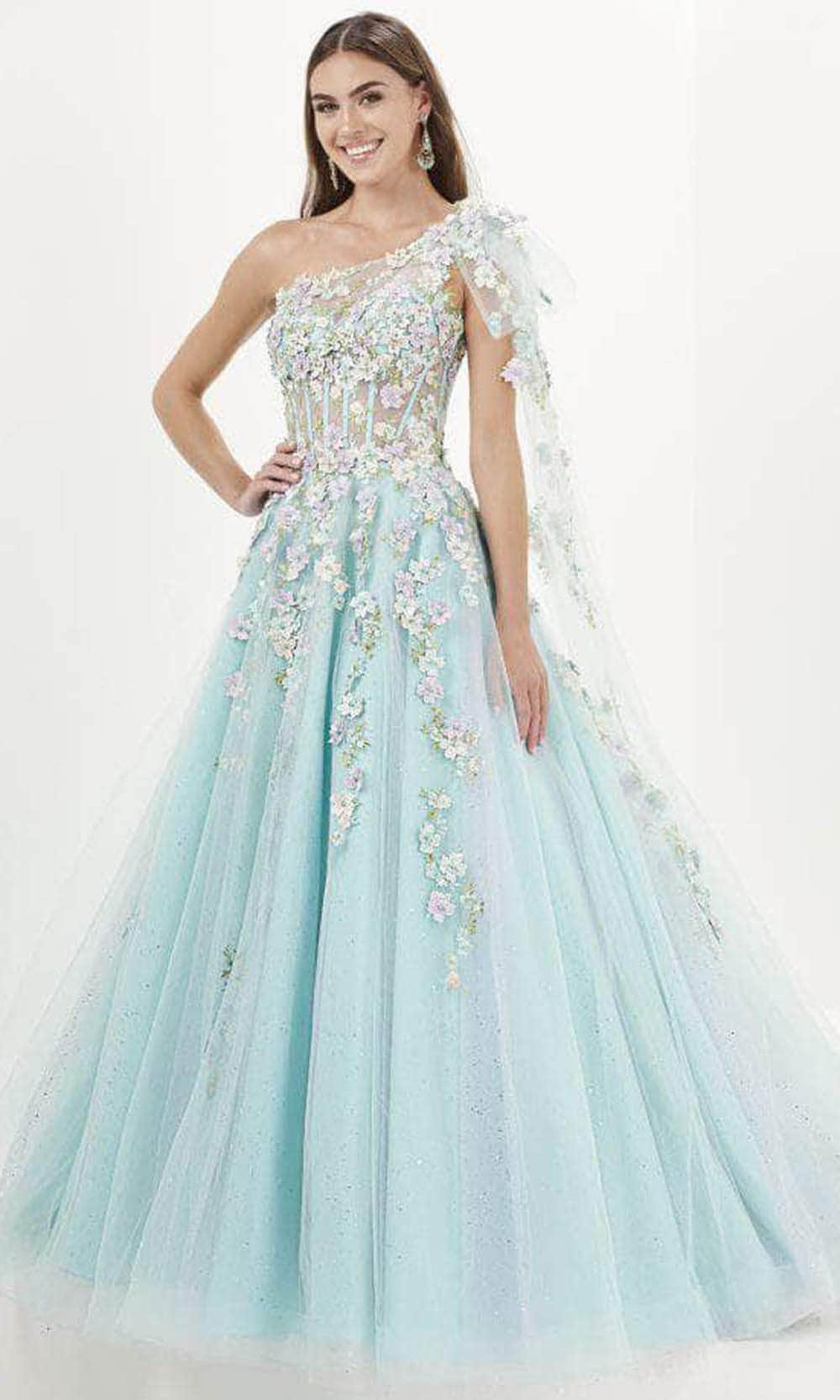 Tiffany Designs 16079 - Floral Appliqued Asymmetric Evening Gown Couture Candy Tiffany Designs 16079 - Floral Appliqued Asymmetric Evening Gown Couture Candy