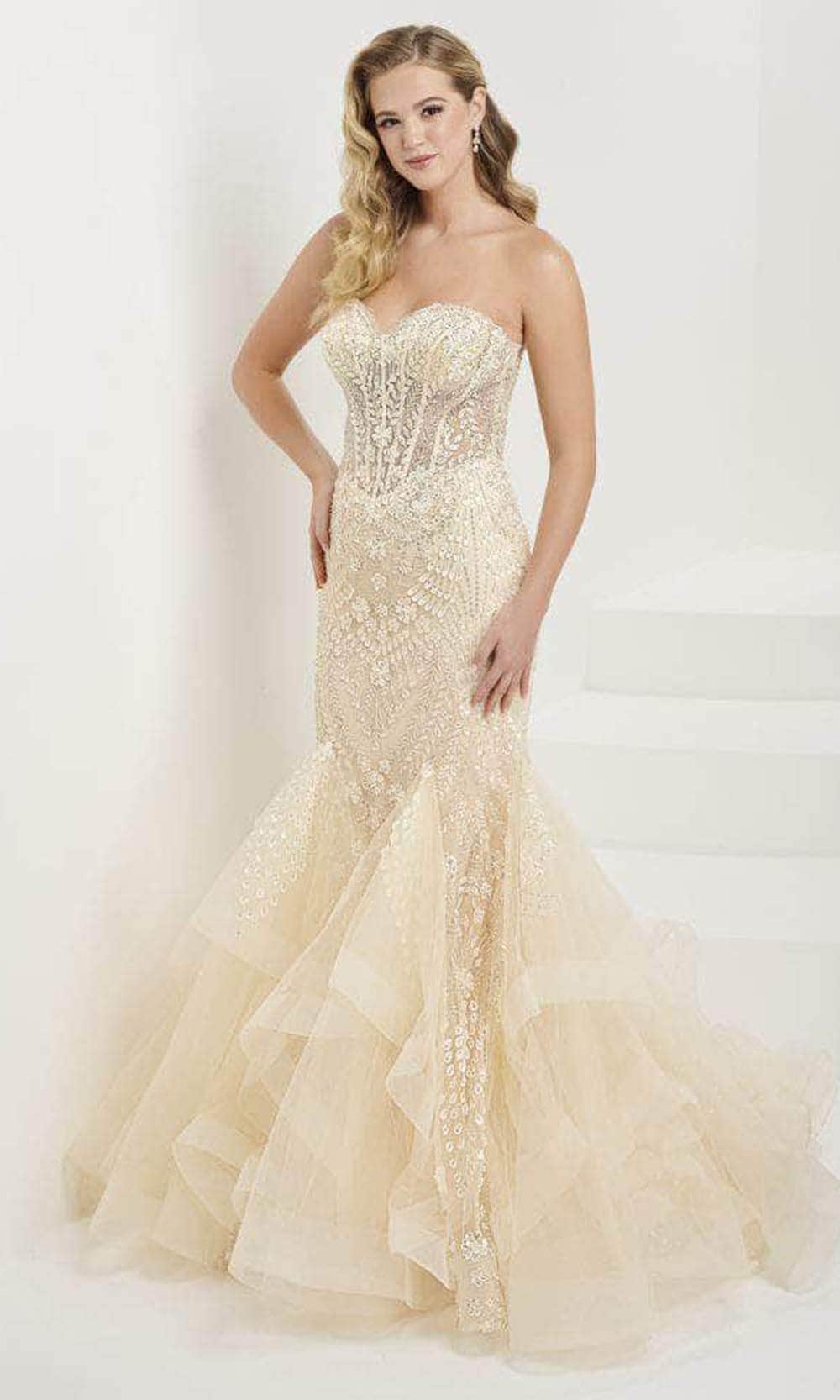 Tiffany Designs 16103 - Strapless Ruffled Mermaid Evening Gown 16 / Ivory/Champagne - Shop Tiffany Designs Dresses On Couture Candy at Tiffany Designs 16103 - Strapless Ruffled Mermaid Evening Gown 16 / Ivory/Champagne - Shop Tiffany Designs Dresses On Couture Candy at