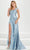 Tiffany Designs by Christina Wu 16027 - Feathered Slit Prom Gown Prom Dresses 0 / Steel Blue