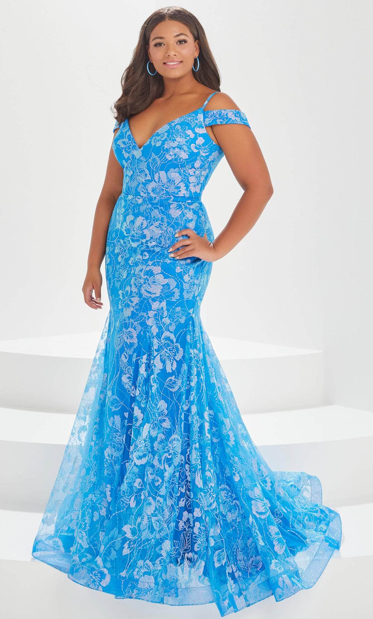 Tiffany Designs by Christina Wu 16039 - Floral Glitter Tulle Prom Gown 14W / Bright Blue Tiffany Designs by Christina Wu 16039 - Floral Glitter Tulle Prom Gown 14W / Bright Blue
