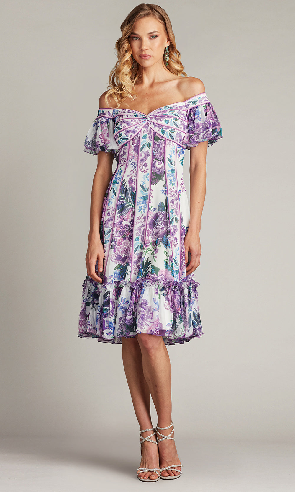 Tadashi Shoji Breeze Floral Print Chiffon Dress - White - 8 Tadashi Shoji Breeze Floral Print Chiffon Dress - White - 8
