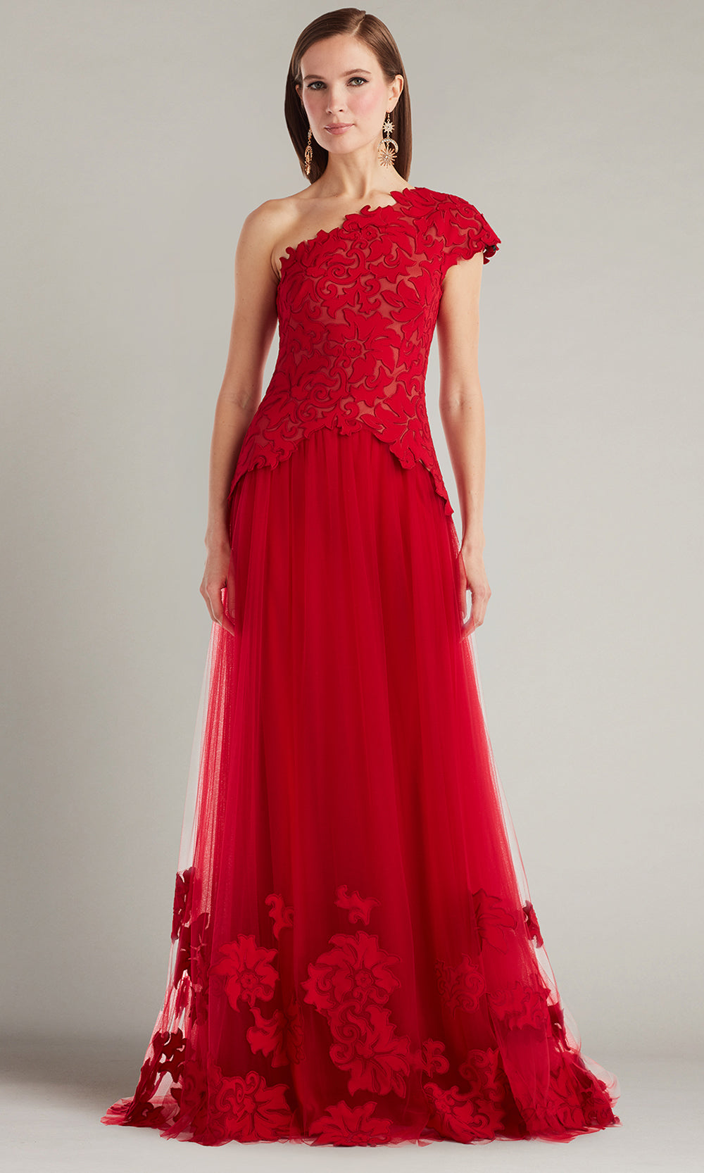 red prom dress with flowers A-Line Off The Shoulder Taffeta Prom Dress With Short Puffy Sleeves, Red / 10