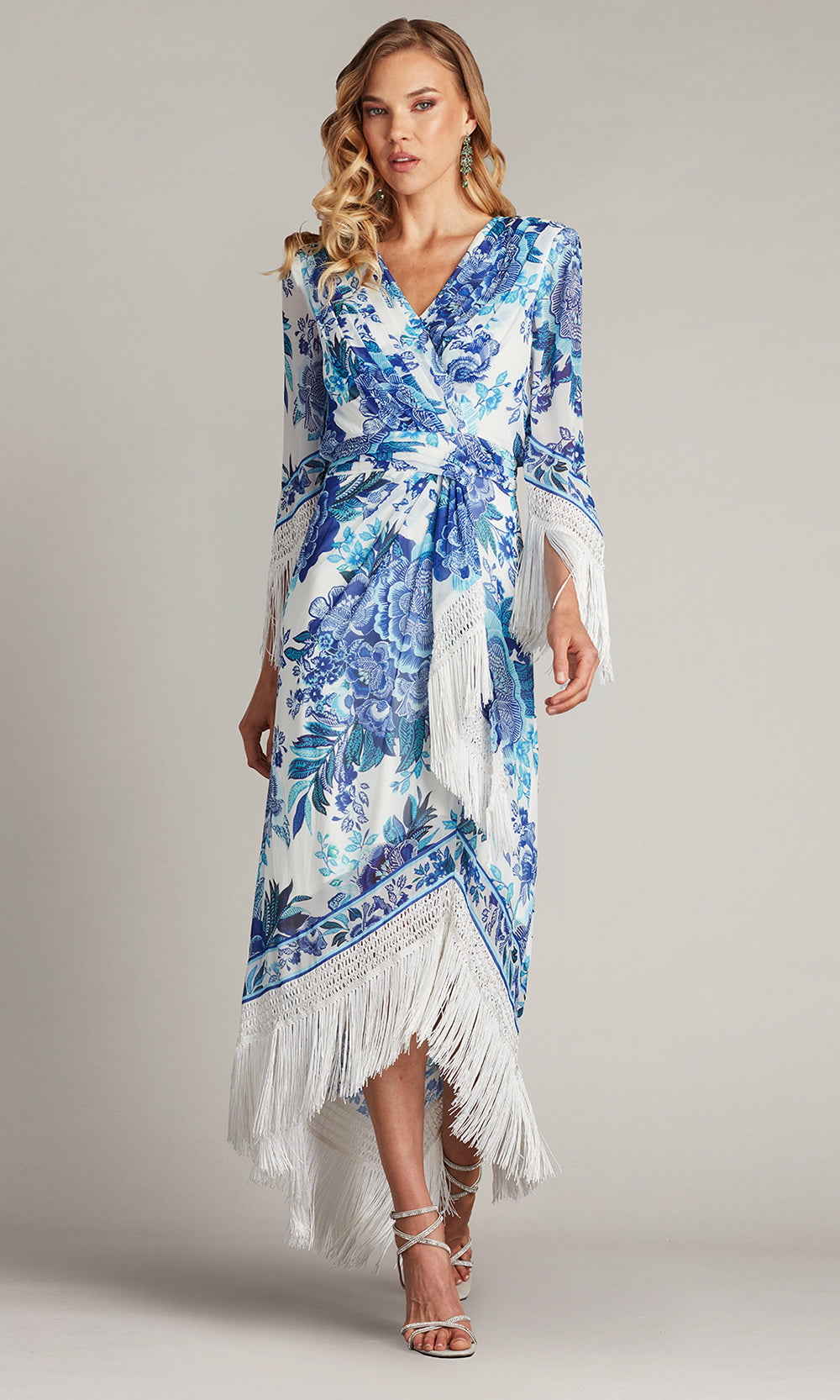 Tadashi Shoji Women's Mair Floral Print Tassel Fringe Wrap Dress - White Tadashi Shoji Women's Mair Floral Print Tassel Fringe Wrap Dress - White