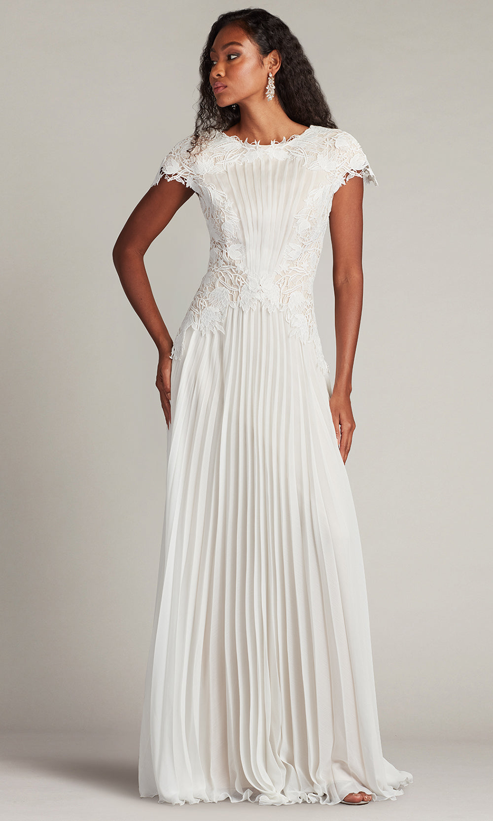 Tadashi Shoji Women's Cassiel Pleated Chiffon Gown - Ivory/Cream - Size 12