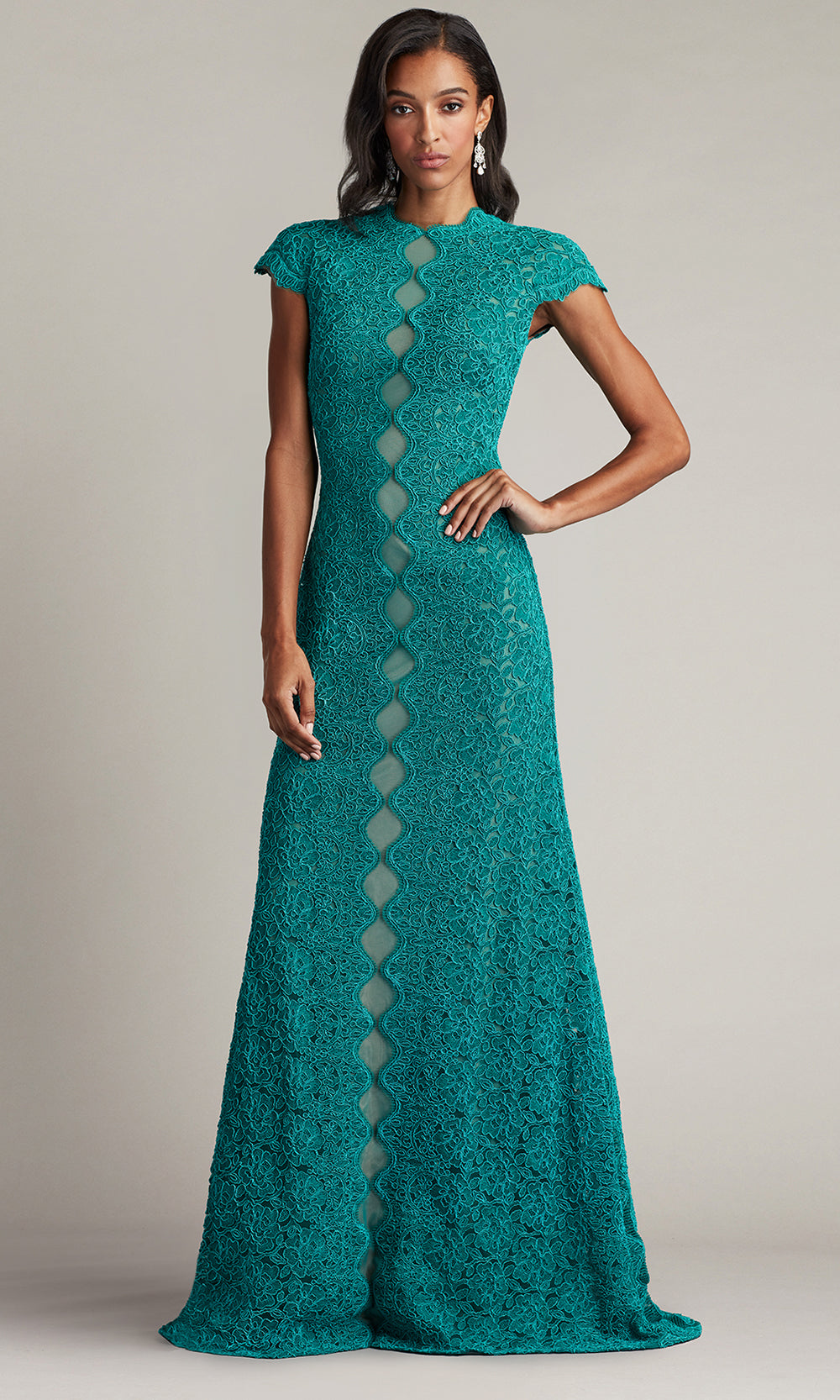 Tadashi Shoji CFJ24364L - Long Lace (40% Nylon 50% Cotton 10% Polyester)  A-line Dress