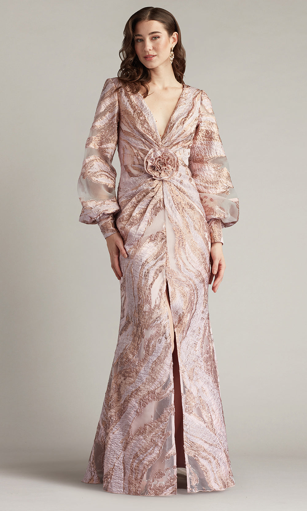 Tadashi Shoji Women's Roselle Gilded Gown - Silver - Size 6 Tadashi Shoji Women's Roselle Gilded Gown - Silver - Size 6