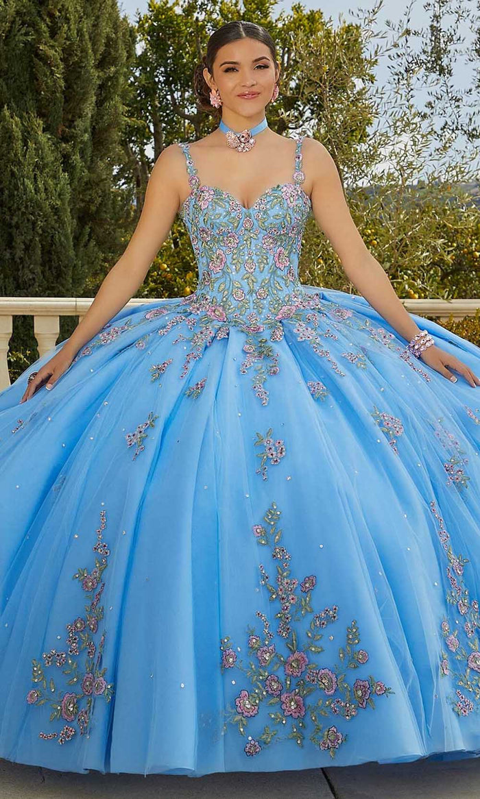 Vizcaya by Mori Lee 89435 - Floral Embroidered Sweetheart Neck gown Ball Gowns 00 / French Blue/Multi