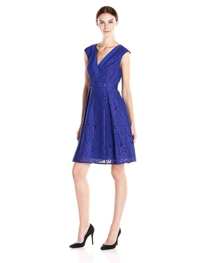 Adrianna Papell - 14251870 Lace V-Neck A-Line Dress Special Occasion Dress 2 / Iris