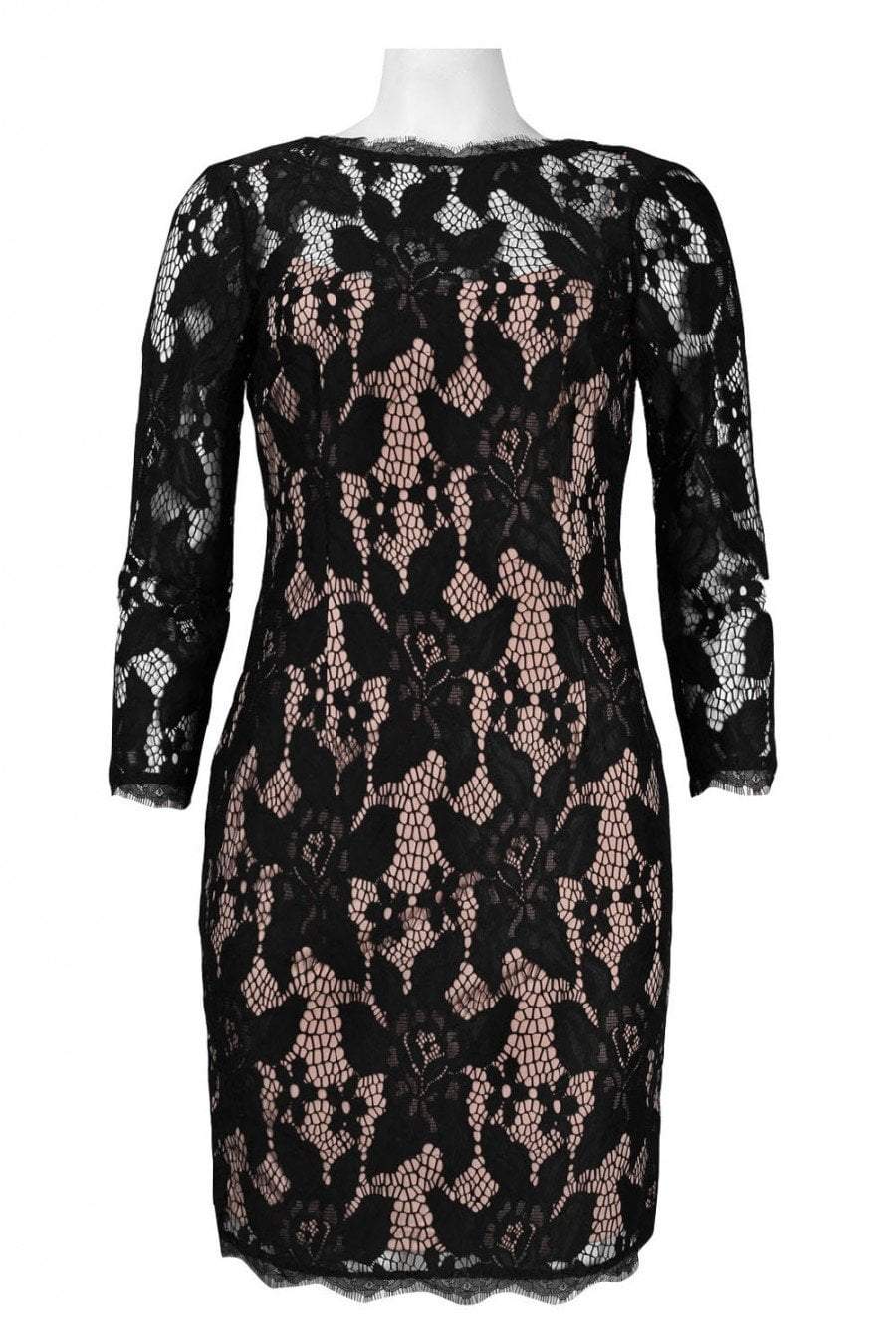 adrianna papell crochet lace dress Adrianna Papell Dress Crochet Lace Illusion Sheath Cocktail Knee Navy Blue 8 New