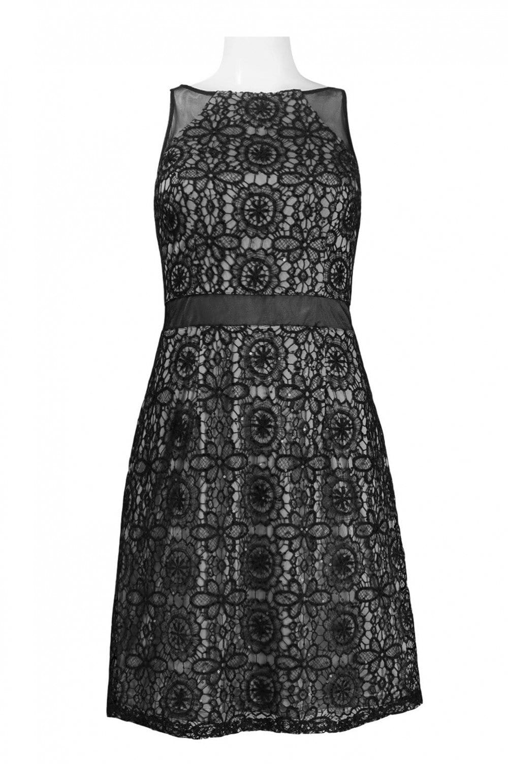adrianna papell crochet lace dress Adrianna Papell Sheath Dress Women 14W Black Crochet Lace Overlay Lined Back Zip