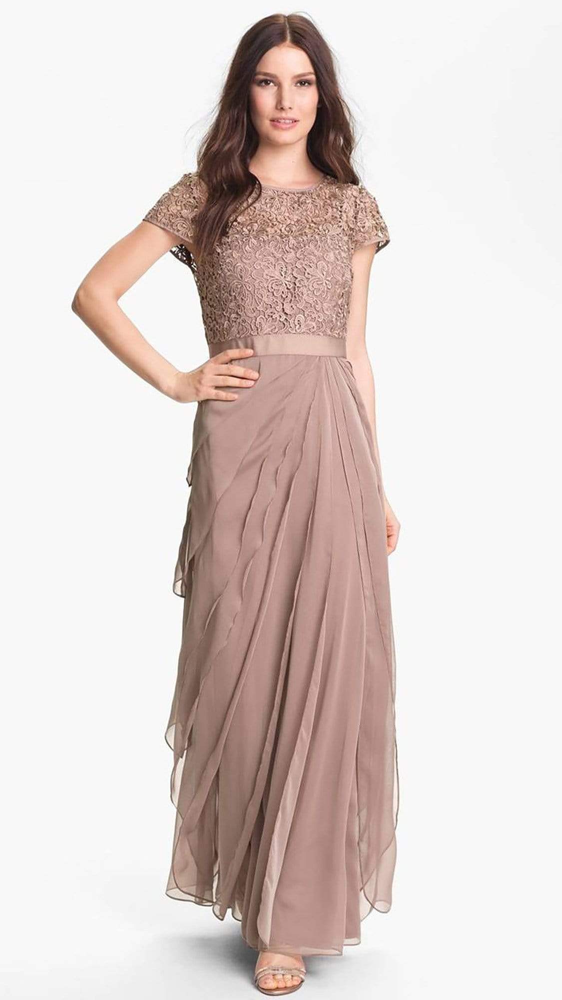 Adrianna Papell 62882090 Lace Bodice Tiered Long Dress Pc