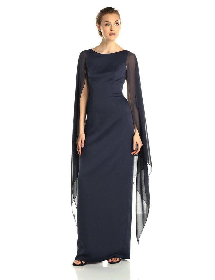 Adrianna Papell - 81917310 Fitted Bateau Dress with Cape Special Occasion Dress 0 / Ink
