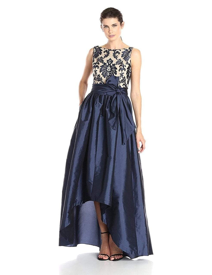 Adrianna Papell - 81928510 Sleeveless Floral Bateau Hi-Low Ballgown Special Occasion Dress 16 / Navy Nude