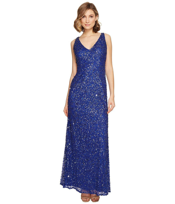Adrianna Papell - 91920030 Sleeveless Cutout Embellished Gown Special Occasion Dress 12 / Neptune