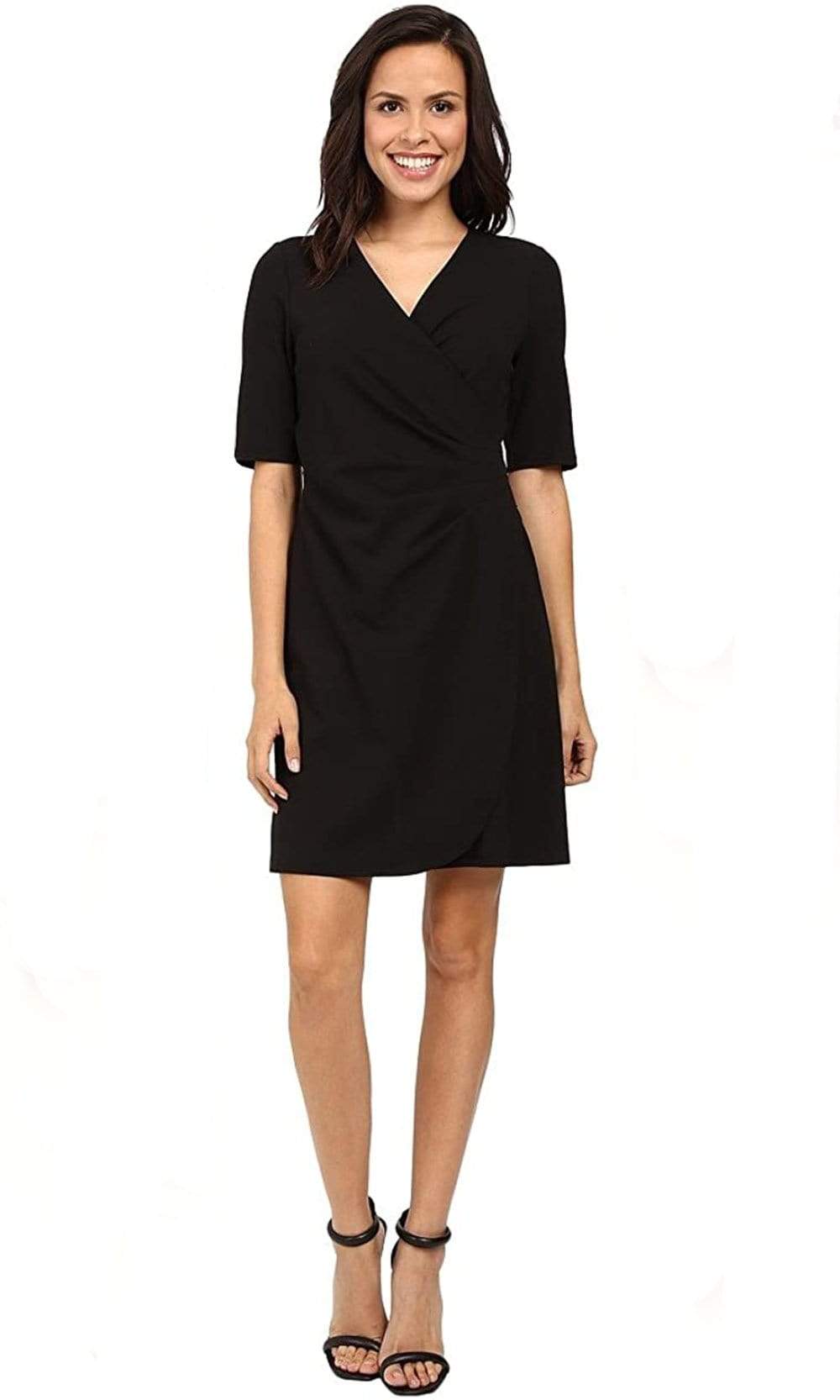 Adrianna Papell V-Neck Side Rouched Wrap Women's Dress Black : XS Adrianna Papell V-Neck Side Rouched Wrap Women's Dress Black : XS