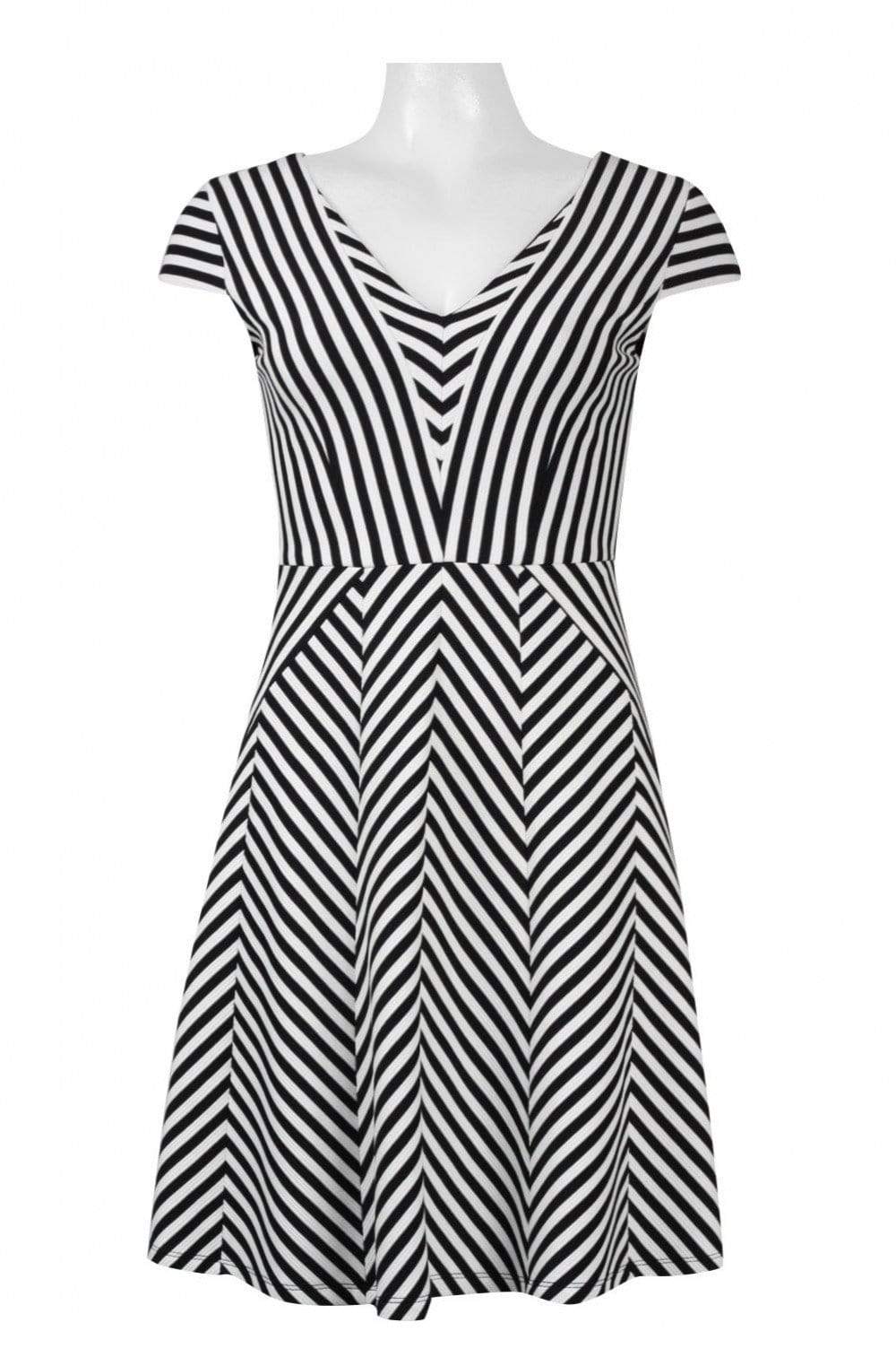 Adrianna Papell - AP1D100624 Striped V-Neck A-Line Short Dress Adrianna Papell - AP1D100624 Striped V-Neck A-Line Short Dress