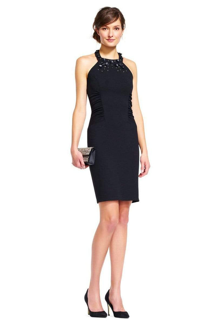 Adrianna Papell - AP1D100855 Embellished Halter Sheath Dress Special Occasion Dress 0 / Black