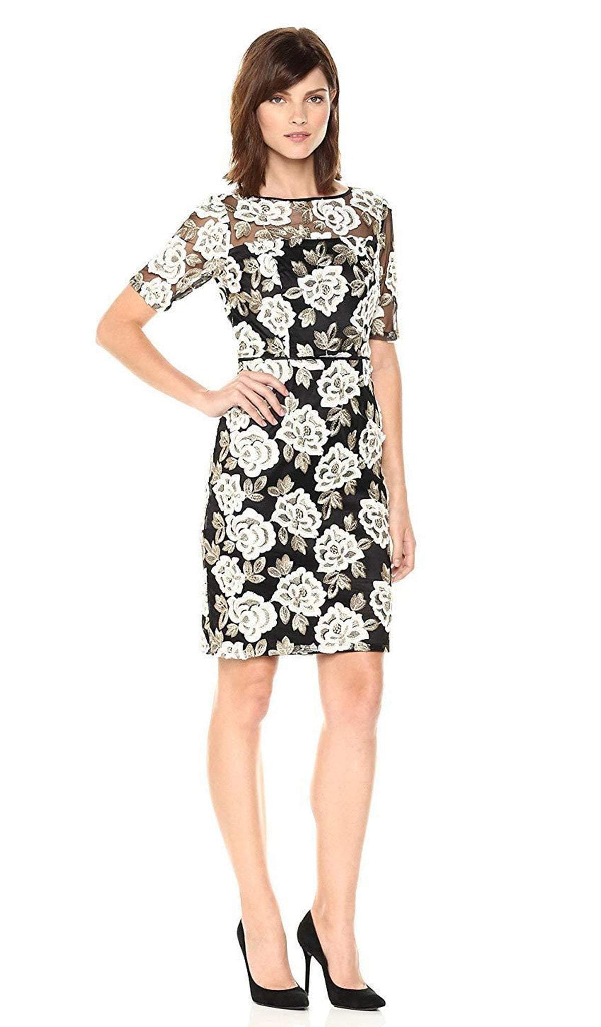 Adrianna Papell - AP1D101410 Floral Embroidered Illusion Bateau Dress Couture Candy Adrianna Papell - AP1D101410 Floral Embroidered Illusion Bateau Dress Couture Candy