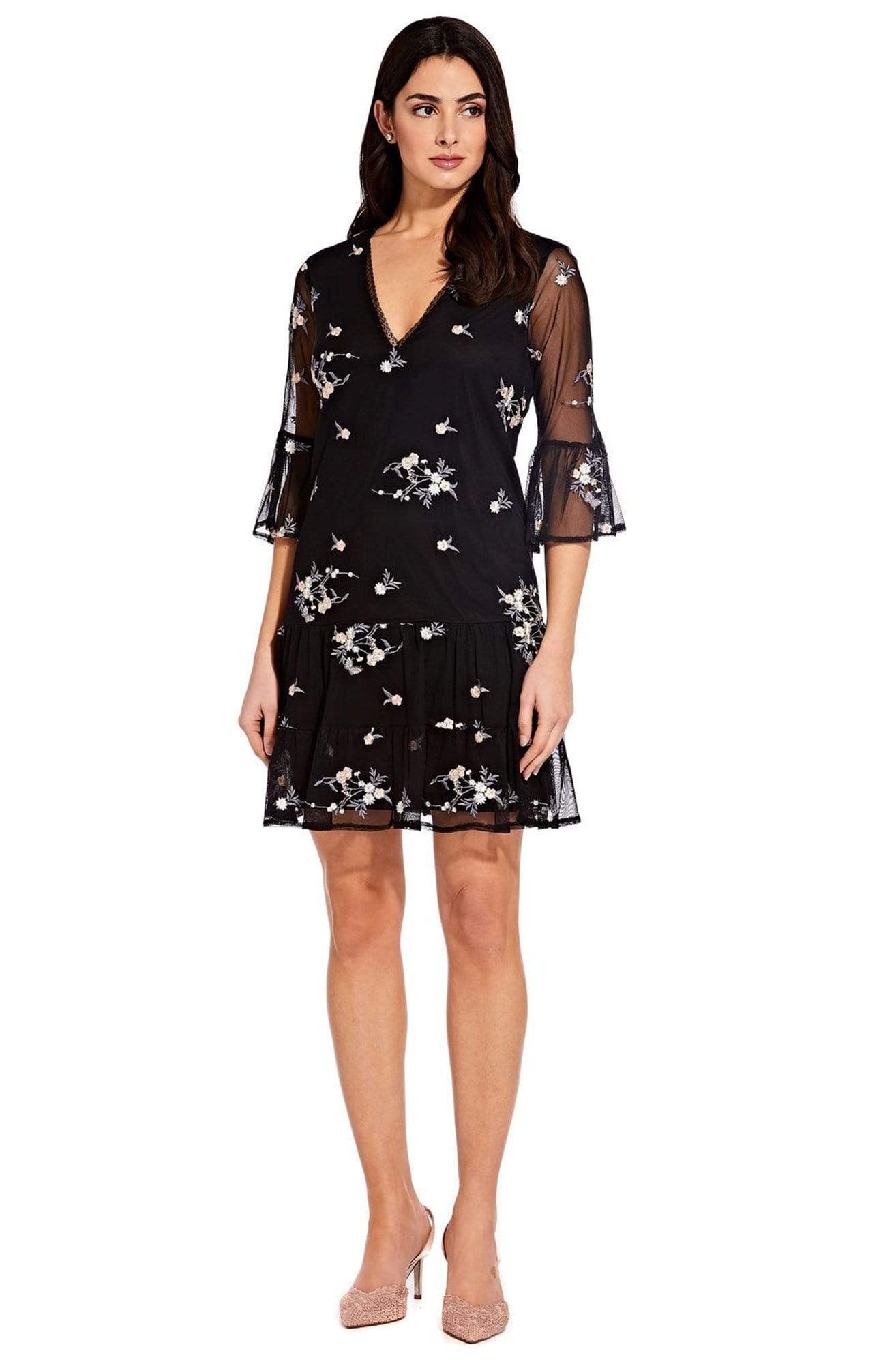 Adrianna Papell - AP1D103148 Floral Embroidered V-neck A-line Dress Adrianna Papell - AP1D103148 Floral Embroidered V-neck A-line Dress