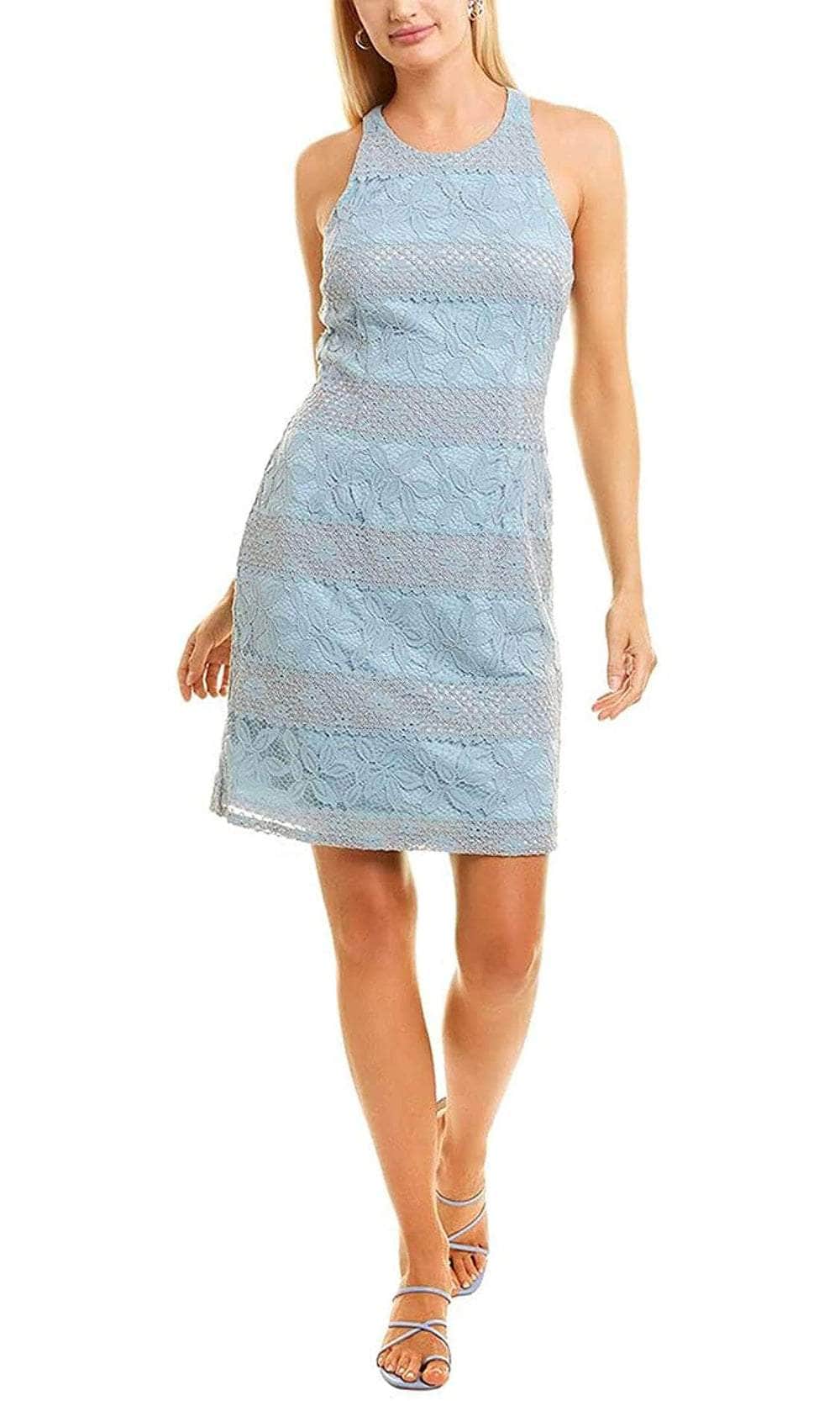 Adrianna Papell AP1D104164 - Jewel Neck Sleeveless Short Laced Dress Adrianna Papell AP1D104164 - Jewel Neck Sleeveless Short Laced Dress