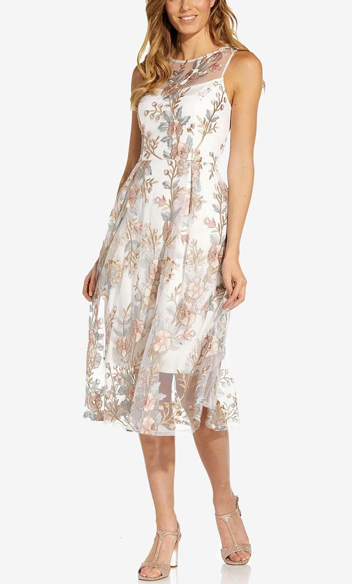 Adrianna Papell AP1D104513 - Floral Embroidered Midi Dress Adrianna Papell AP1D104513 - Floral Embroidered Midi Dress
