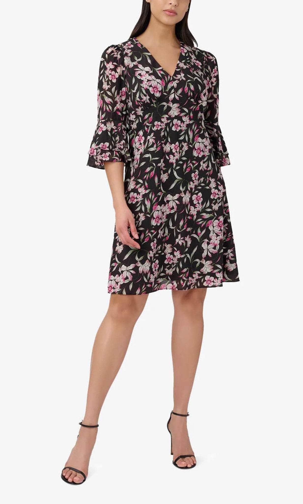 Adrianna Papell AP1D104622 - Bell Sleeve Floral Short Dress Adrianna Papell AP1D104622 - Bell Sleeve Floral Short Dress