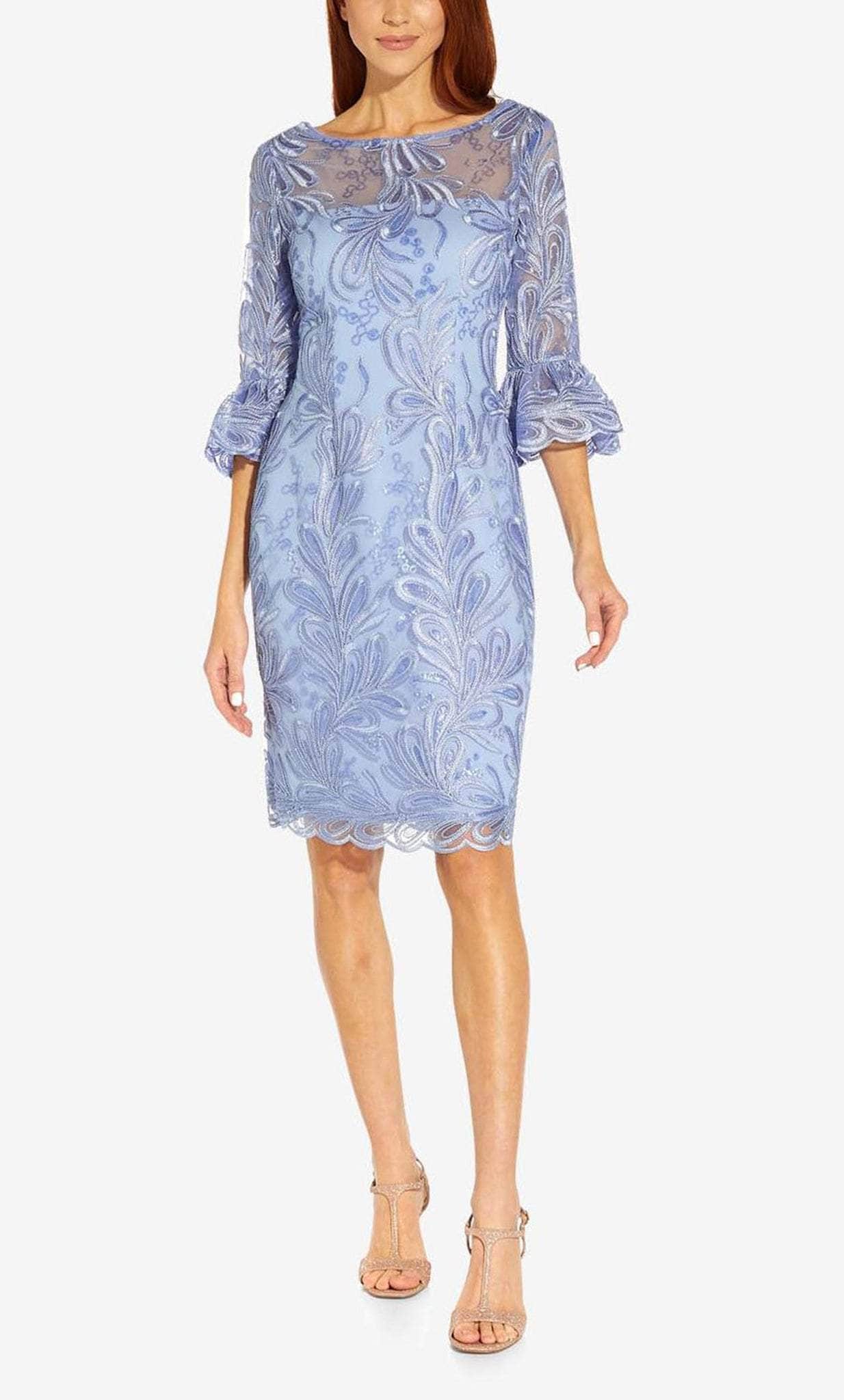 Adrianna Papell AP1D104722 - Embroidered Bell Sleeve Cocktail Dress Adrianna Papell AP1D104722 - Embroidered Bell Sleeve Cocktail Dress