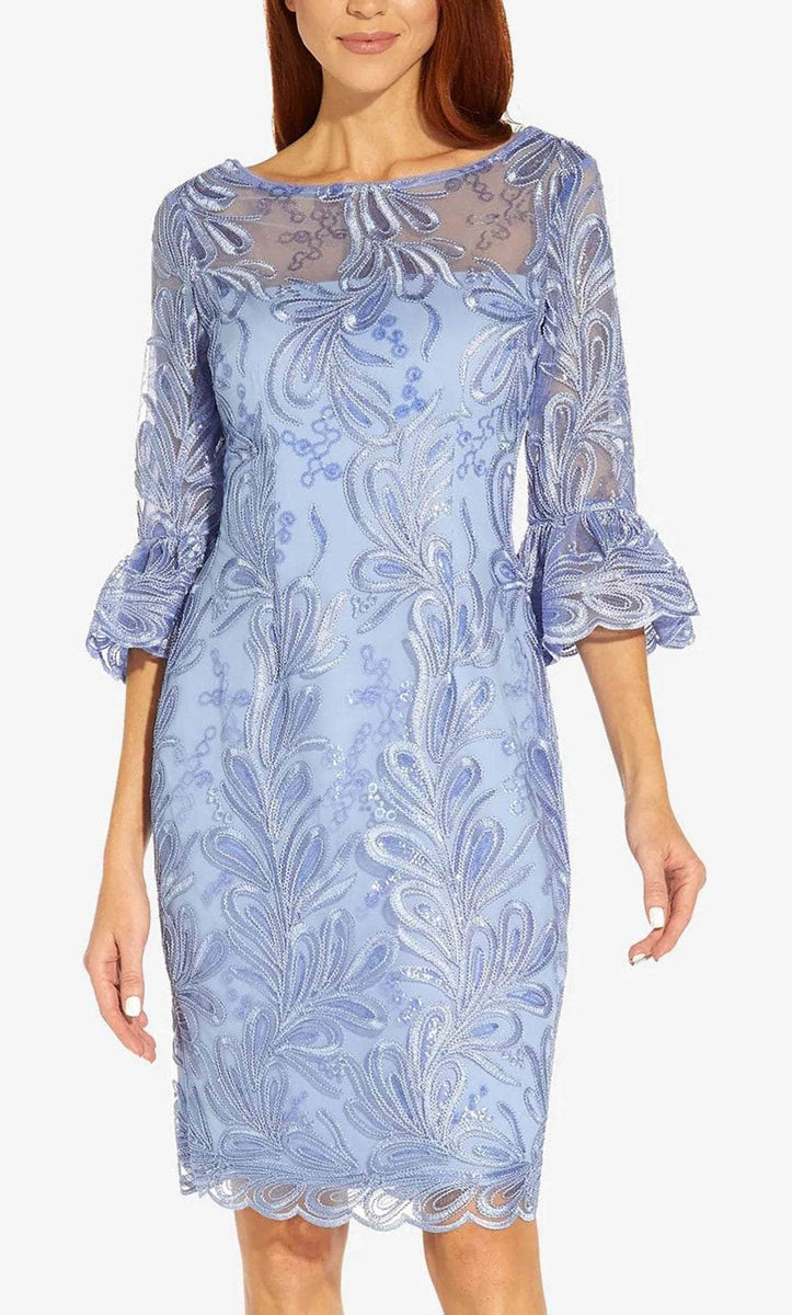 Blue Embroidered Bell Sleeve Dress