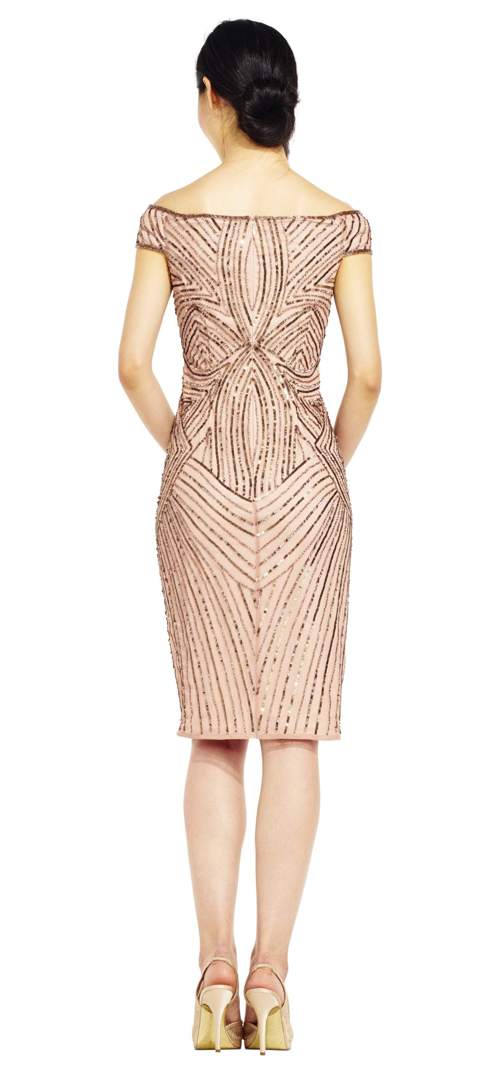 Adrianna Papell Womens Sequined Off-The-Shoulder Cocktail Dress Lead Adrianna Papell Womens Sequined Off-The-Shoulder Cocktail Dress Lead