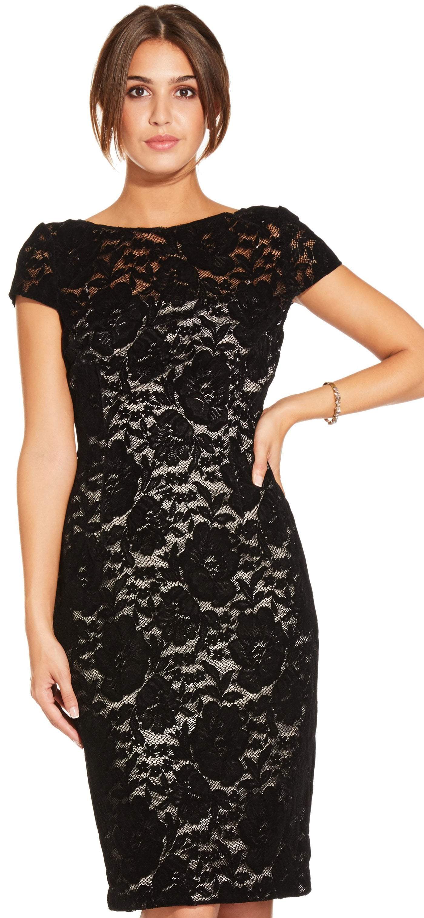 Adrianna Papell - AP1E204098 Floral Lace Cap Sleeve Sheath Dress Adrianna Papell - AP1E204098 Floral Lace Cap Sleeve Sheath Dress