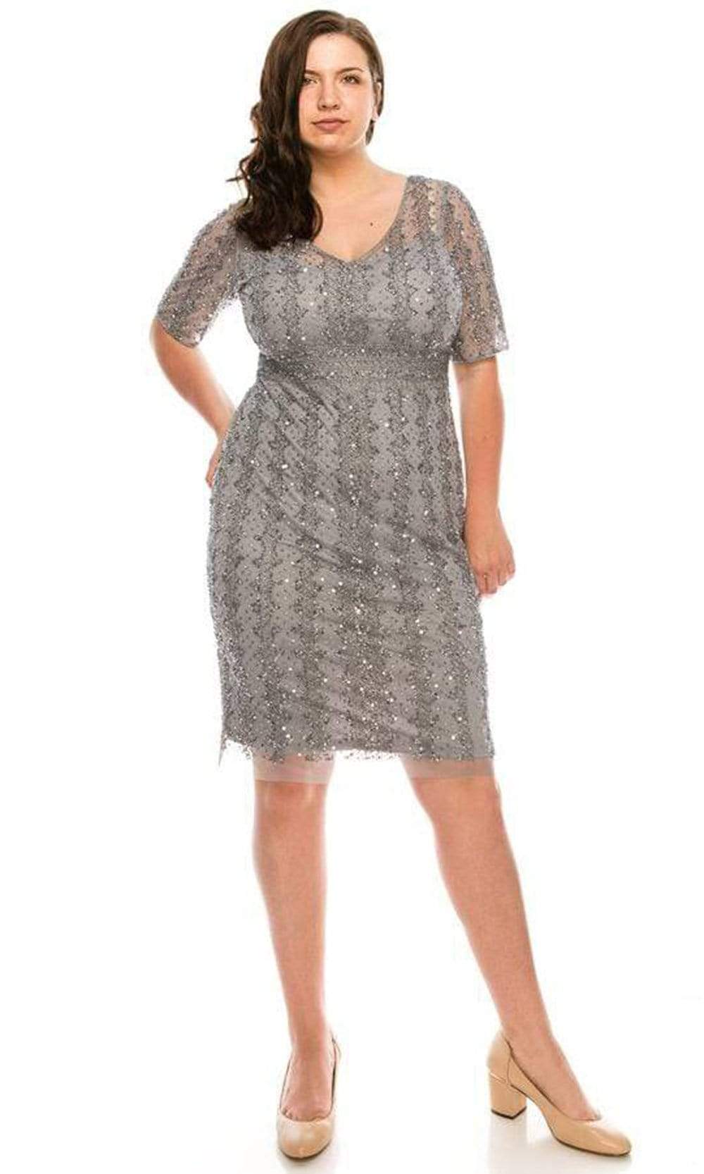 Adrianna Papell - AP1E205393 Illusion V-Neck Sheath Dress Adrianna Papell - AP1E205393 Illusion V-Neck Sheath Dress