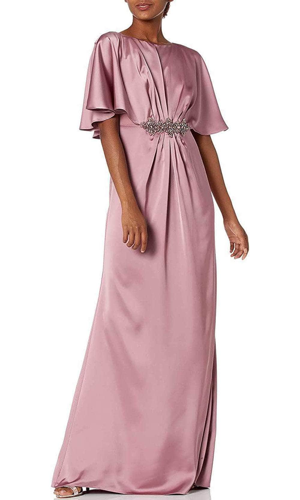 Adrianna Papell AP1E205725 - Cape Sleeved Long Satin Formal Dress Adrianna Papell AP1E205725 - Cape Sleeved Long Satin Formal Dress
