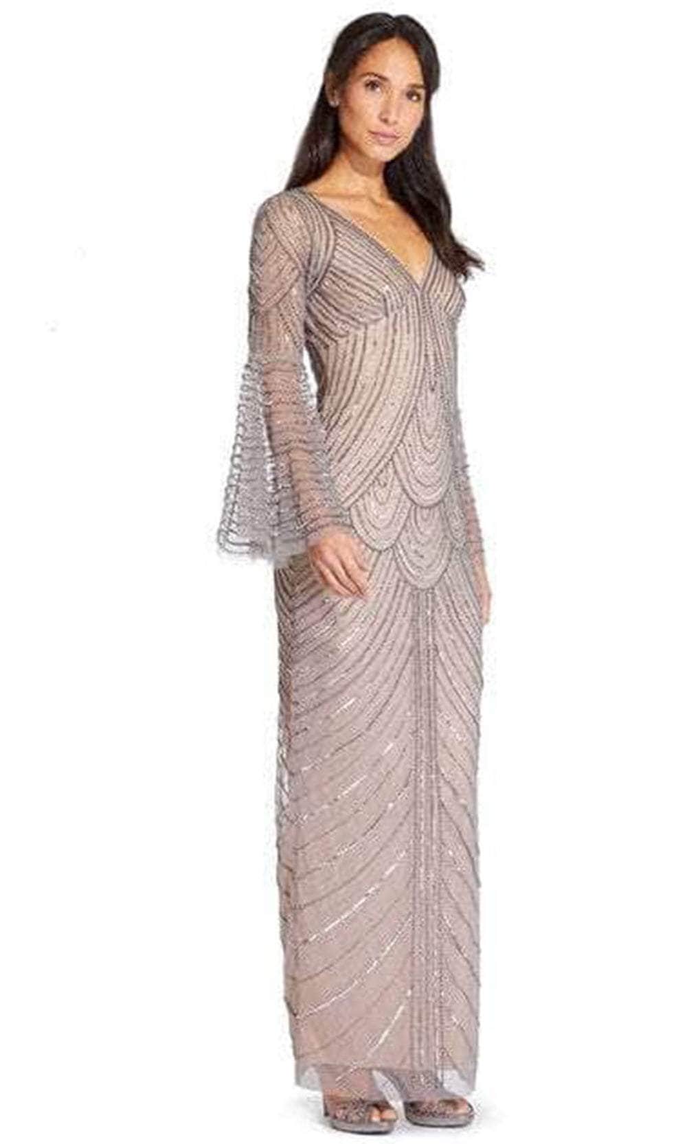 Adrianna Papell AP1E205923 - Long Bell Sleeve V-Neck Evening Dress Adrianna Papell AP1E205923 - Long Bell Sleeve V-Neck Evening Dress