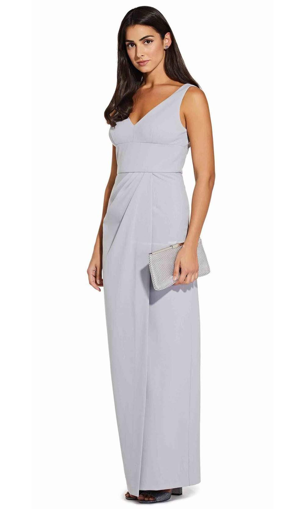 Adrianna Papell Womens Gray Zippered Sleeveless V Neck Maxi Formal Sheath Dress 2 Adrianna Papell Womens Gray Zippered Sleeveless V Neck Maxi Formal Sheath Dress 2