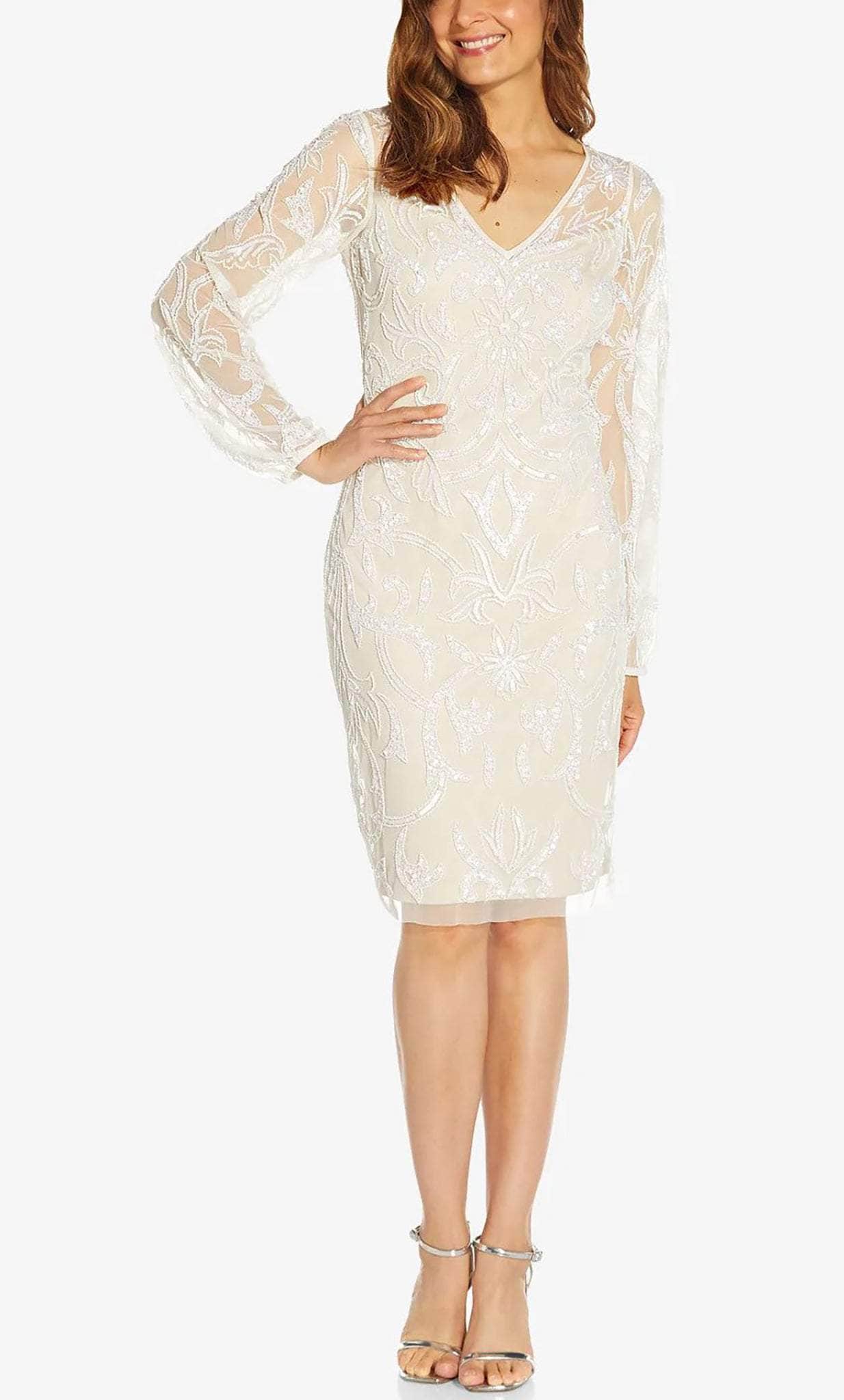 Adrianna Papell AP1E209283 - Sequined Knee Length Sheath Dress Adrianna Papell AP1E209283 - Sequined Knee Length Sheath Dress