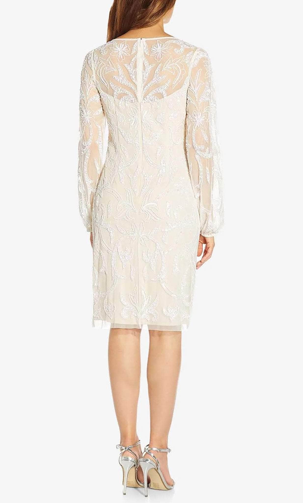 adrianna papell white sequin dress Adrianna Papell 39005 Flutter Sleeve V-Neck Wedding Gown